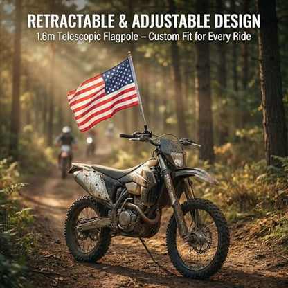 Adjustable Bike Bicycle Motorcycle Flag Pole Mount: Universal Stainless Steel Flagpole Bracket Hitch Rack - Flagpole Holder for Harley, Dirt Bike, Bicycle Accessories 63in Retractable Poles Stand