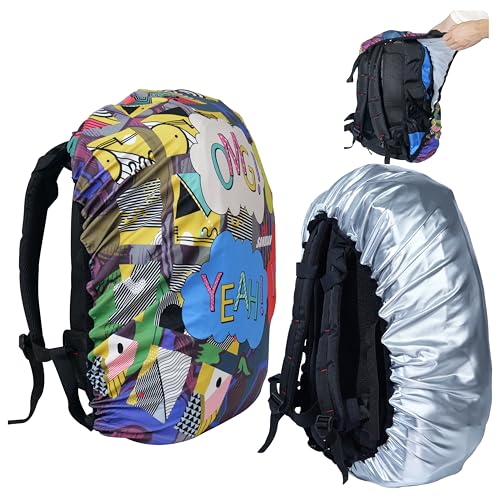 SANDIAN, Waterproof Backpack Rain Cover, Reversible, Durable, Omni Direction Stretch One Size Fits Most Multipacks, Silver Reflective and Design, Great for Schooling Commuter Hiking Backpacking - color: OMG