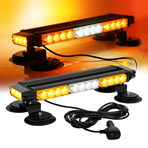 ASPL 16.8 Inch LED Strobe Flashing Light Bar, 26 Flashing Modes High Intensity Emergency Hazard Warning Beacon Lights with Magnetic Base for Car Trucks Trailer Roof Safety (Amber White Amber) - color: Amber White Amber