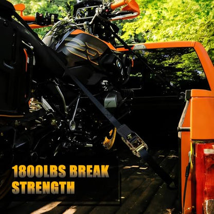 4-Pack Ratchet Straps, 15 Feet -1800 lb Break Strength Heavy Duty Ratchet Straps Retracting Tie Down Straps Set for Truck, Motorcycle, ATV, UTV, Cargo Trailer