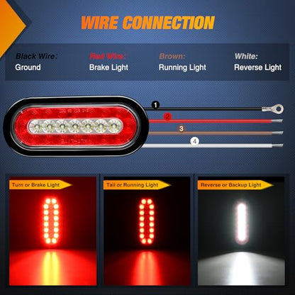Nilight 2PCS 6Inch Oval LED Trailer Tail Lights Red White 23LEDs w/Flush Surface Mount Grommets IP67 Waterproof Stop Brake Running Reverse Backup Light for Trucks RV - color: 2Pcs 6" Red/White Tail Lights