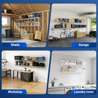FLEXIMOUNTS 2-Pack 2x4ft 24-inch-by-48-inch Wall Shelf Garage Storage Rack Wall Mounted Floating Shelves, White, Classic Series - color: White, size: 2 pack-2x4 ft