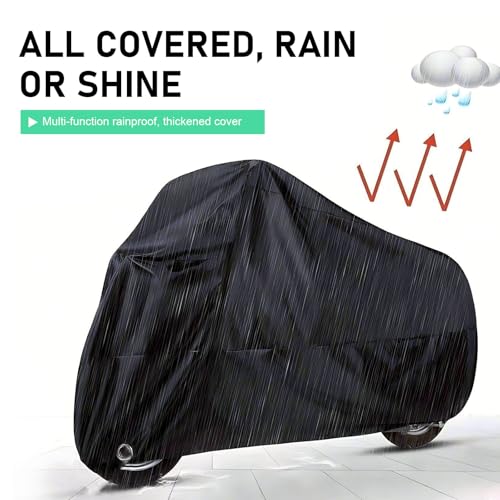 Motorcycle Cover, All-season Waterproof Protective Outdoor Shield with Lock-holes, Polyester Motorbike Cover with Storage Bag, for Up to 49.2" x 96.5" Motorcycles (Black)