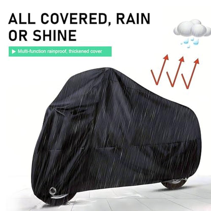 Motorcycle Cover, All-season Waterproof Protective Outdoor Shield with Lock-holes, Polyester Motorbike Cover with Storage Bag, for Up to 49.2" x 96.5" Motorcycles (Black)