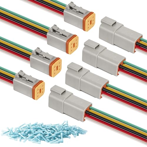Deutsch DT 6 Pin Wiring Harness Connector 4 Kits, Deutsch Male Female 2 Wire Way Waterproof Automotive Electrical Connector 16 AWG with Heat Shrink Tubing for Car Truck Boat, grey - color: 4 Sets-Grey, size: 6Pin