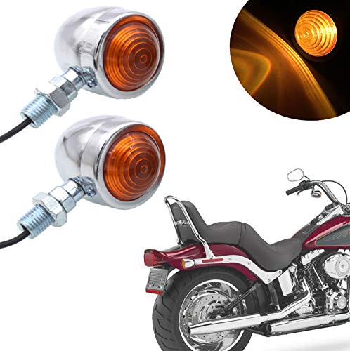 Universal Motorcycle Turn Signals Bullet Blinker Indicator Lights Amber Lamp Light for Sportster Cruiser Bobber Chopper Harley Honda Yamaha Kawasaki Suzuki BMW (1 PAIR) (SILVER) - color: SILVER