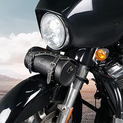 NICECNC Motorcycle Fork Bag - PU Leather Universal Tool Bag with Reinforced Straps, Waterproof, Black - color: Black
