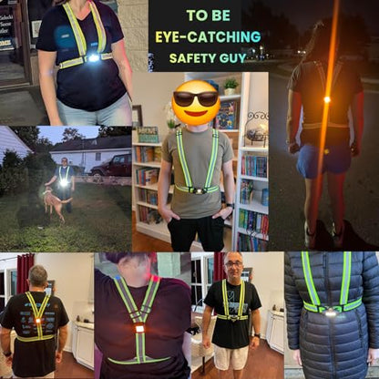 LED Reflective Sash Safety Gear, Running Lights for Runners at Night, High Visibility USB Rechargeable Light for Jogging Running Cycling Walking Motorcycle. - color: green vest