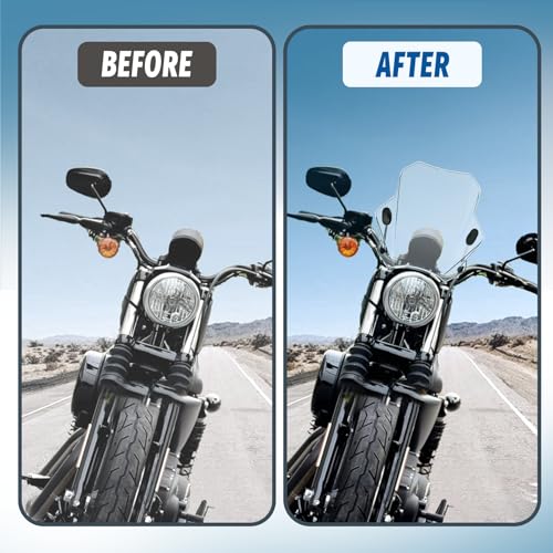 Motorcycle Universal Windshield 16.7” Windscreen Compatible with Yamaha Harley Honda Kawasaki Suzuki BMW Vulcan Cruiser Wind Deflector with 7/8" 1" 1 1/8" Handlebars, Transparent - color: Transparent