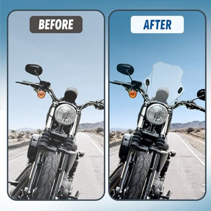 Motorcycle Universal Windshield 16.7” Windscreen Compatible with Yamaha Harley Honda Kawasaki Suzuki BMW Vulcan Cruiser Wind Deflector with 7/8" 1" 1 1/8" Handlebars, Transparent - color: Transparent