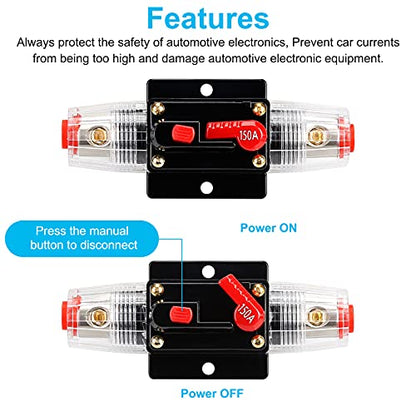 150 Amp Audio Circuit Breaker,12V-24V DC Fuse Holder,20-300A Breaker Switch,Inline Circuit Breaker with Reset Button,for Automotive Marine Boat Audio System Current Overload Protection - color: 150A