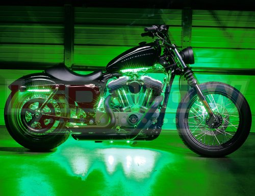 LEDGlow 6pc Advanced Green LED Motorcycle Accent Neon Underglow Lighting Kit - 4 Patterns - 4 Brightness Levels - 6" Flexible Light Strips - Includes Waterproof Control Box & 2 Wireless Remotes