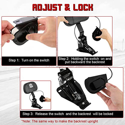 INNOGLOW Motorcycle Backrest - Detachable Adjustable Driver Rider Backrest Black Back Rest Pad Fit for Harley Davidson Touring Street Glide Electra Glide Road Glide Road King CVO 2009-2026 - color: Style-2/Black Arm(with skull printed)
