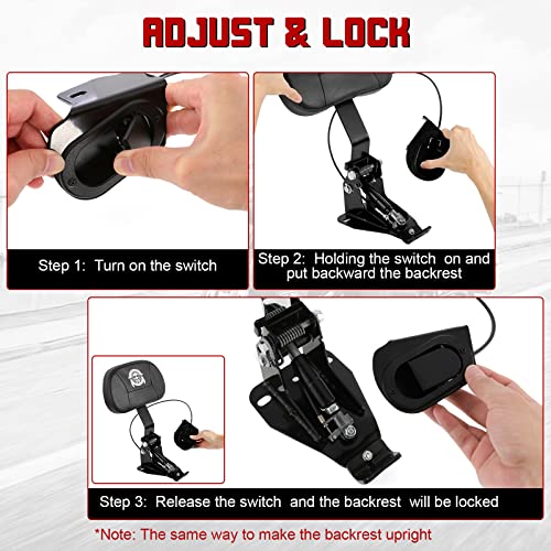 INNOGLOW Motorcycle Backrest - Detachable Adjustable Driver Rider Backrest Black Back Rest Pad Fit for Harley Davidson Touring Street Glide Electra Glide Road Glide Road King CVO 2009-2026 - color: Style-2/Black Arm(with skull printed)