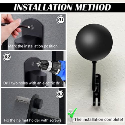 Kikerike Motorcycle Helmet Rack Wall Mount 180 Degree Rotation Metal Bike Helmet Holder Mount Bicycle Helmet Display Hanger Stand with 2 Hooks for Motorcycle Bike Baseball Rugby Helmet - Black, 4 Pcs - color: Black(4PCS)