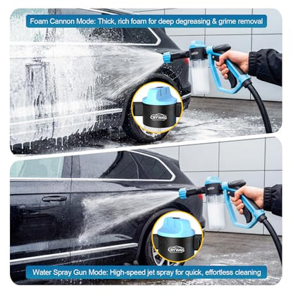 Car Wash Foam Gun for Garden Hose, Foam Cannon Kit with Microfiber Wash Mitt, Extra Nozzle, 3 Spray Modes & 50% Higher Water Pressure, Hose Foam Blaster for Cars, Trucks, RVs, Motorcycles - color: Blue