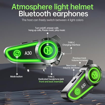 Motorcycle Bluetooth Headset with Noise Cancellatio, Helmet Bluetooth Headset Built-in Bluetooth 5.3 & Suitable for Most Helmets, Voice Assistant Hi-Fi Stereo Helmet Speakers 1200mAh Battery Life