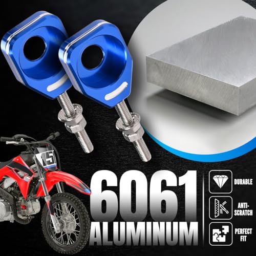 Canitu Blue Rear Chain Adjusters,Motorcycle Billet Rear Axle Blocks Swingarm Spool Tensioner Tension Adjuster Accessories for Honda CRF110 2013-2024 - color: BLUE