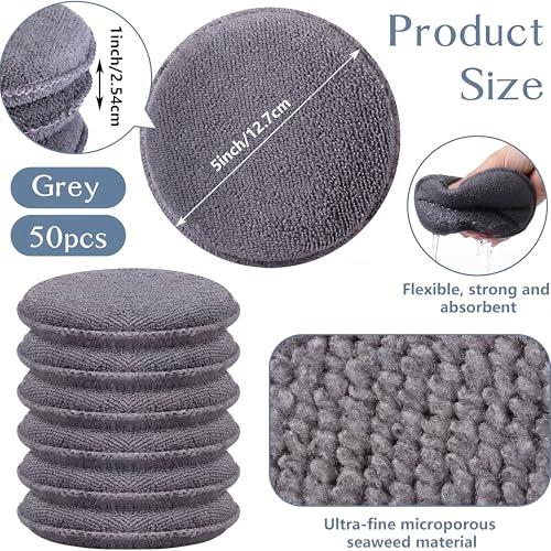 Tanlade 50 Pcs Car Detailing Microfiber Applicator Pad Wax Applicator Wash Microfiber Pads, 5 Inch Diameter (Grey) - color: Gray
