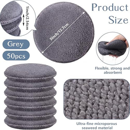 Tanlade 50 Pcs Car Detailing Microfiber Applicator Pad Wax Applicator Wash Microfiber Pads, 5 Inch Diameter (Grey) - color: Gray