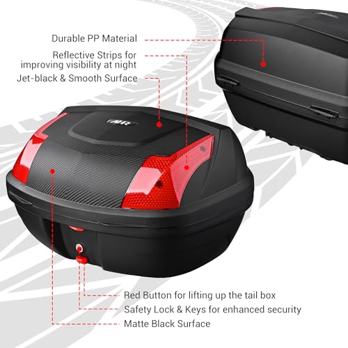 Motorcycle Trunk Motorcycle Top Case Tour Tail Box Lockable Storage Carrier Case for Helmet Luggage Black (48L) - size: 48L