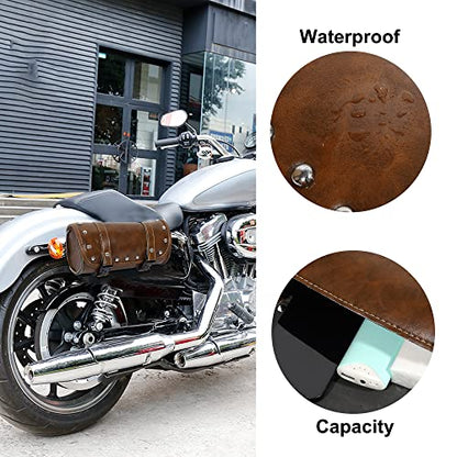 X AUTOHAUX Motorcycle Tool Bag Handlebar Bags Cycling Luggage Bag Waterproof PU Leather Round Brown 8.27" x4.13''