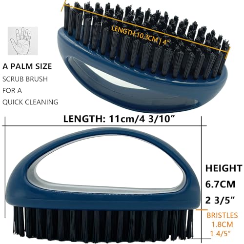 GKETN Small Scrub Brush with Nylon Bristles - Heavy Duty Cleaning Brush for Bathroom, Kitchen, Grout, Tiles - Non-Slip Teardrop Handle & Hangable Design - Deep Blue - color: Deep Blue