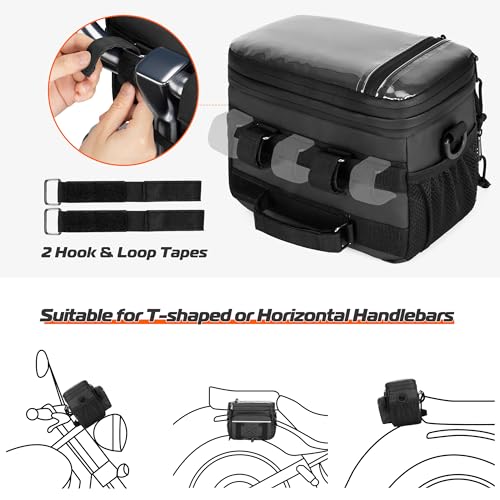 HODRANT Waterproof Motorcycle Handlebar Bag, Dirtbike Handlebar Bag for Cruiser Softail Dyna Sportsters, Bicycle Tool Storage Pouch with PVC Clear Window & USB Charge Hole, Bag Only