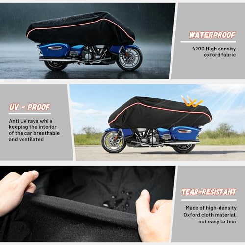 Motorcycle Half Cover Waterproof Windproof Outdoor Dustproof for Touring Models Road King Street Glide Road Glide and More, with Reflective Strip, Black - size: Upgraded Half Cover