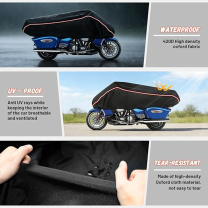 Motorcycle Half Cover Waterproof Windproof Outdoor Dustproof for Touring Models Road King Street Glide Road Glide and More, with Reflective Strip, Black - size: Upgraded Half Cover