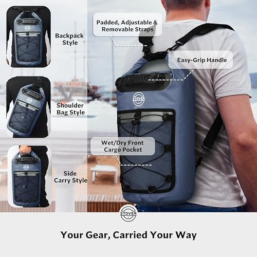 STOVER 5/10/25/30/40/55L Waterproof Dry Bag- Roll-Top Backpack w/Phone Case- Kayaking, Hiking, Camping, Boating- Men/Women - color: 30l Navy Blue (With Phone Case), size: 30L