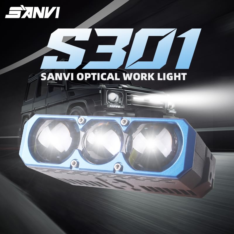 SANVI Auxiliary LED Driving Light 90W 5500K White LED Car Light Auxiliary Light with Wire Harness Waterproof Offroad Driving Lights Compatible with Motorcycle/Pick-up/Truck