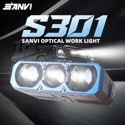 SANVI Auxiliary LED Driving Light 90W 5500K White LED Car Light Auxiliary Light with Wire Harness Waterproof Offroad Driving Lights Compatible with Motorcycle/Pick-up/Truck
