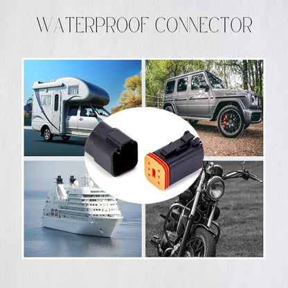 6 Pin Waterproof Connector,6 Wire Electrical Car Auto Connector,With 20CM 16AWG Long Male Female Plug Quick Disconnect Wire Connectors for Car Truck Motorcycle Marine Boat(3 Pairs Black) - size: DT 6P