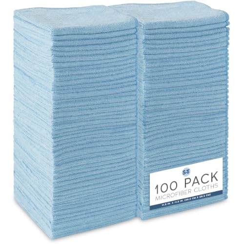 S&T INC. 100 Pack of Microfiber Cleaning Cloth, Bulk Microfiber Towel for Home, Reusable and Lint Free Cloth Towels for Car - color: Blue, size: 100 Pack