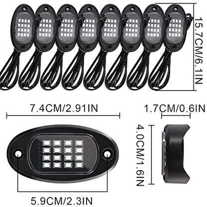 8 Pods Rock Lights, RGB LED Rock Lights APP Control Music Mode Multilcolor Waterproof Underglow kit for Trucks Car ATV UTV RZR SUV - size: 8 Pods Rock Light