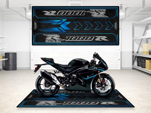Garage Mat for GSX R1000R 2024 Motorcycle Model, Parking mat, Washable Non-Slip Garage and Showroom Floor Carpet (Glass Sparkle Black, Size 2: 102 x 47/260 x 120 cm) - color: Glass Sparkle Black, size: Size 2: 102 x 47 "/ 260 x 120 cm