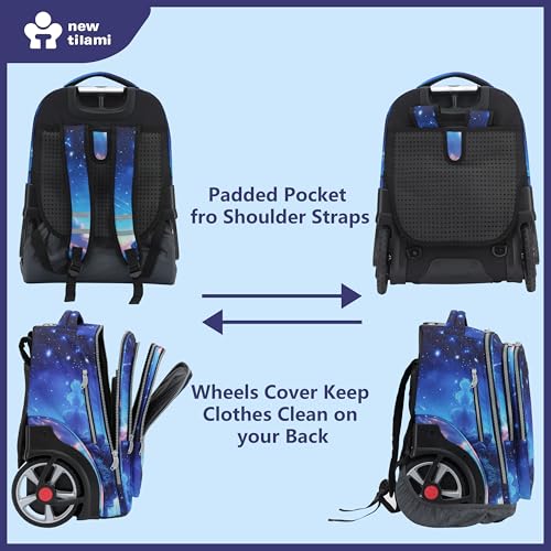 NEW TILAMI 20" Rolling Backpack for Teens Adults, Climbing Stairs Waterproof Backpack with Wheels for School Business Trave Camping with Laptop Compartment, Fit 17 Inch Laptop, Spacey Blue - color: Spacey Blue