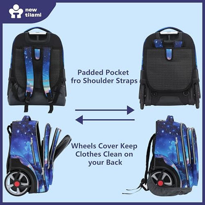 NEW TILAMI 20" Rolling Backpack for Teens Adults, Climbing Stairs Waterproof Backpack with Wheels for School Business Trave Camping with Laptop Compartment, Fit 17 Inch Laptop, Spacey Blue - color: Spacey Blue