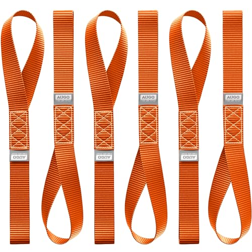AUGO Heavy Duty Soft Loops –Pack of 6-1.5” x 17” Tie Down Anchor Straps for Use w/Ratchet Strap Hooks – 3000Lb Load Capacity & 10,000Lb Break Strength – Great for Motorcycle, Bike, Roof Rack, Etc. - color: Orange, size: 17 Inch