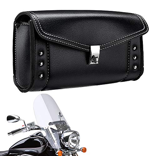 KEMIMOTO Motorcycle Windshield Bag 10" Windscreen Studded Pouch Compatible with Road King 1995-2019 2020 2021 2022 2023 2024 Softail Storage Tool