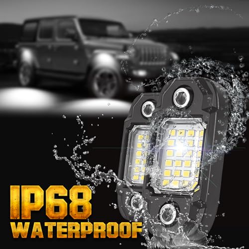 4 Pods White Rock Lights 24 LEDs Chips Waterproof Neon Trail Rig Lamp Underglow Light for Car Truck Motorcycle SUV ATV UTV (White) - color: White