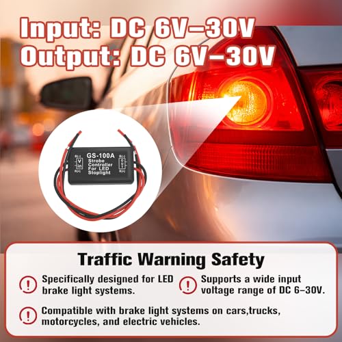 Podoy GS-100A Flash Strobe Controller Flasher Module for LED Brake Tail Stop Light 12V-24V