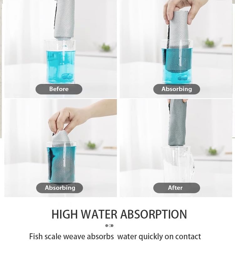 Fish Scale Microfiber Cleaning Cloth Steak Free Glass Window,Car,Mirror,Screen,Windshield, Lint-Free Shower Stainless Steel Cleaner Cloths, Drying Polishing Dish Kitchen Towels, 8 Pack, 15.7"x11.8"