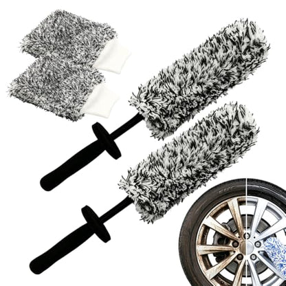 Wheel Barrel Cleaning Brush,2026 New Long Handle Microfiber Wheel Brush Car Duster,Lightweight Rim Detailing Tool for Narrow Spokes & Brake Calipers (Black Set/2 Set) - color: Black Set/2 Set