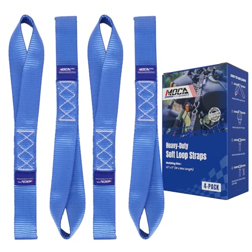MOCA 4-Pack Soft Loop Tie Down Straps 12000 Lbs Breaking Strength 1.6 x 17 inches, Heavy Duty Tie Down Loops for Secure Trailering of Kayak, Motorcycles, ATV, UTV (4 Pieces, Blue) - color: Blue, size: 4-PACK