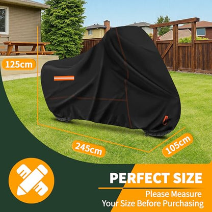 Enzeno Motorcycle Cover 210D Oxford Fabric Motorcycle Covers Waterproof Outdoor Windproof Dustproof Moped Cover with snap Fastener 245x105x125cm Motorcycle tarp Motorbike Cover Black - size: 245x105x125 cm