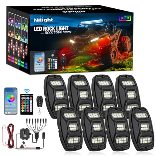Nilight RGBW LED Rock Lights Kit, 8 Pods 22LED Wide Angle Remote & Bluetooth App Dual Control with Music Modes Multicolor Underglow Neon Wheel Well Light Fit for ATV UTV SUV Offroad Truck RZR Boat - color: RGBW 22LED, size: 8 Pods