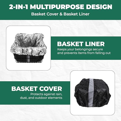 Waterproof Bike Basket Liner, Bikes Rain Cover with Reflective Strip Fits Most Bicycle Front Baskets, Black 210D Oxford Cloth, Electric Motorcycle Inner Lining Cover, Outdoor Backpack Protective Bag