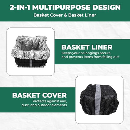 Waterproof Bike Basket Liner, Bikes Rain Cover with Reflective Strip Fits Most Bicycle Front Baskets, Black 210D Oxford Cloth, Electric Motorcycle Inner Lining Cover, Outdoor Backpack Protective Bag